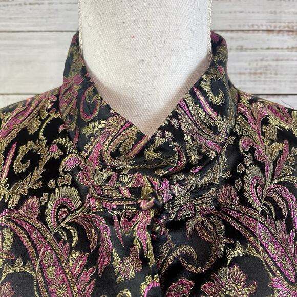 Robert Louis Oriental Asian Jacket Blazer size Medium Pink Gold Paisley Silk - Picture 4 of 12